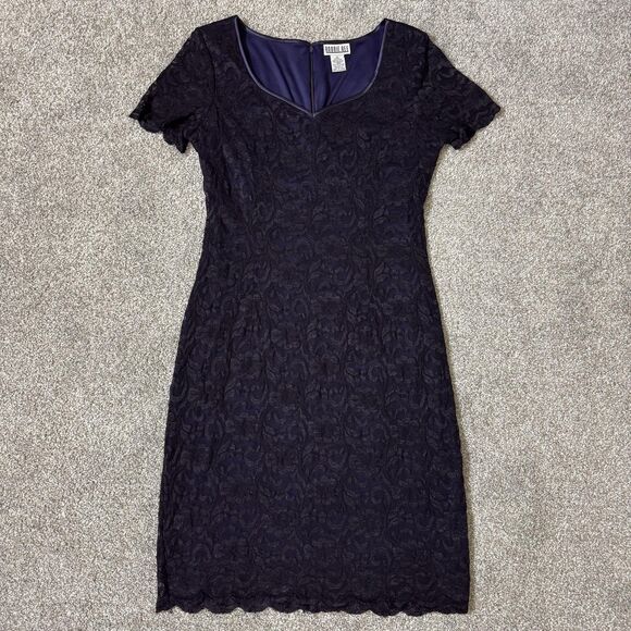Vintage Robbie Bee Dress Womens 10 Dark Purple Lace Overlay Y2K Party Classic - Picture 1 of 12